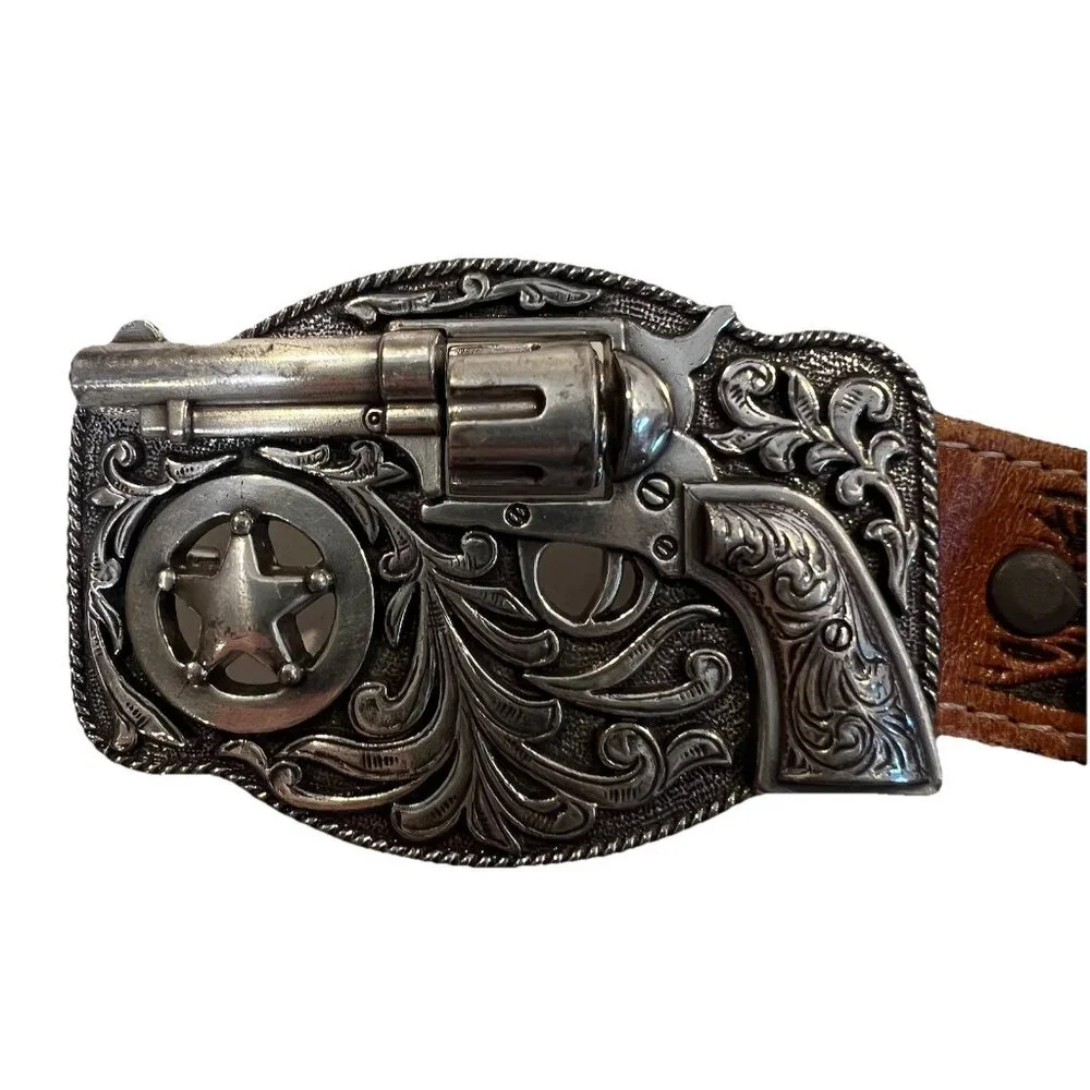 Justin Top Grain Leather Lil Trigger Boys 24 Belt 3D Buckle Made in USA Revolver